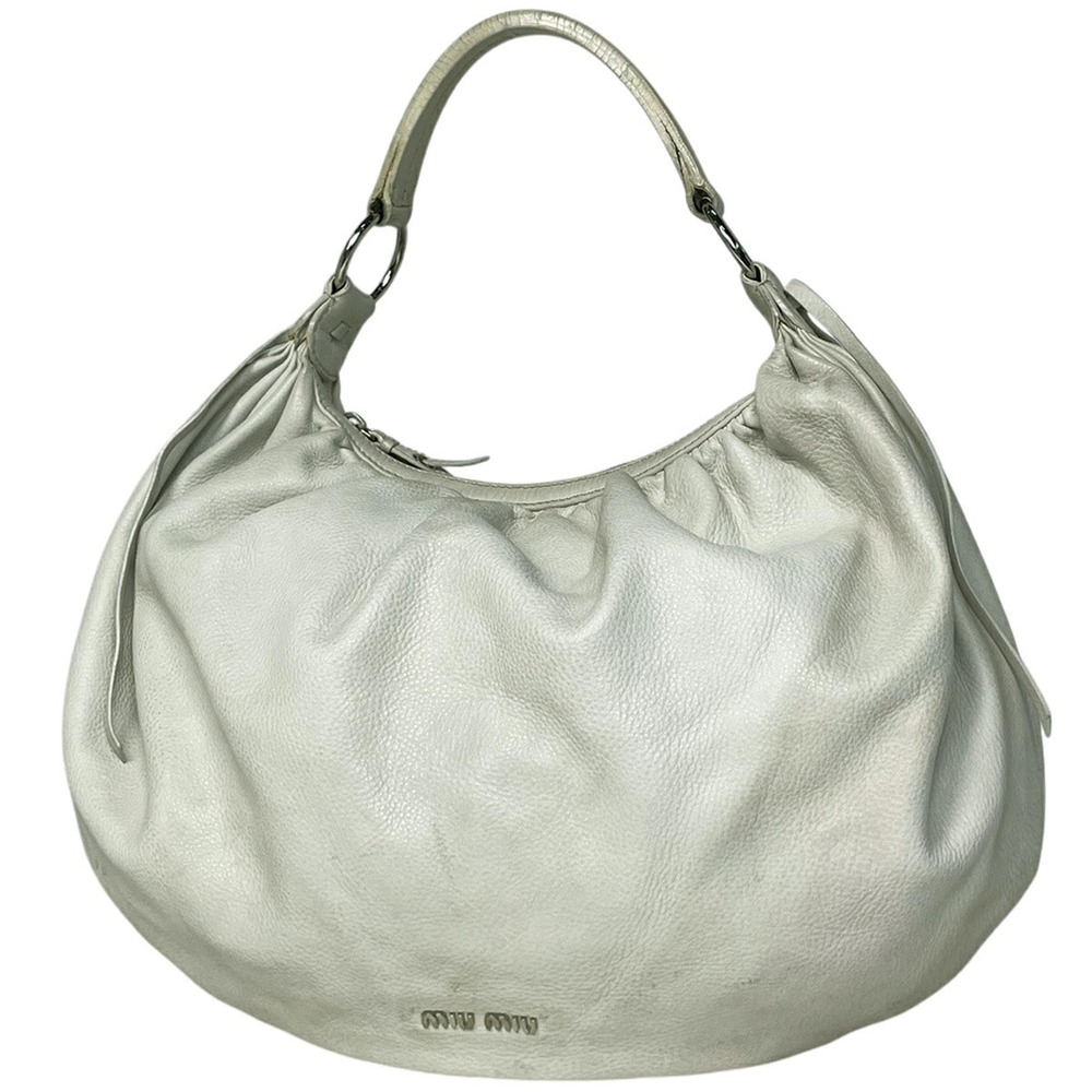 Miu Miu white leather hobo shoulder bag slouchy logo